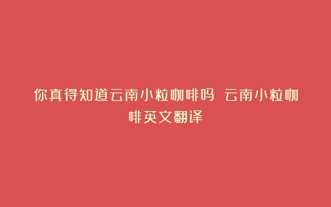 你真得知道云南小粒咖啡吗？（云南小粒咖啡英文翻译）