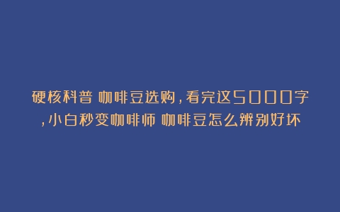 硬核科普｜咖啡豆选购，看完这5000字，小白秒变咖啡师（咖啡豆怎么辨别好坏）