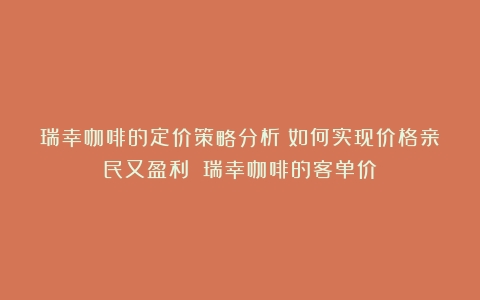 瑞幸咖啡的定价策略分析：如何实现价格亲民又盈利？（瑞幸咖啡的客单价）