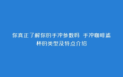 你真正了解你的手冲参数吗？（手冲咖啡滤杯的类型及特点介绍）