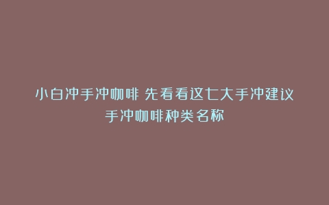 小白冲手冲咖啡？先看看这七大手冲建议（手冲咖啡种类名称）