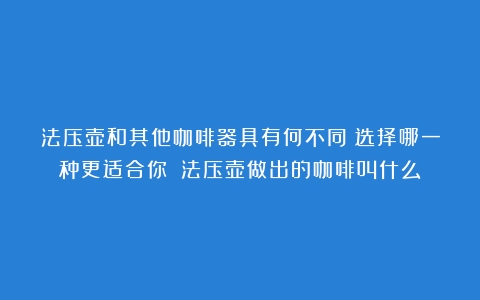 法压壶和其他咖啡器具有何不同？选择哪一种更适合你？（法压壶做出的咖啡叫什么）