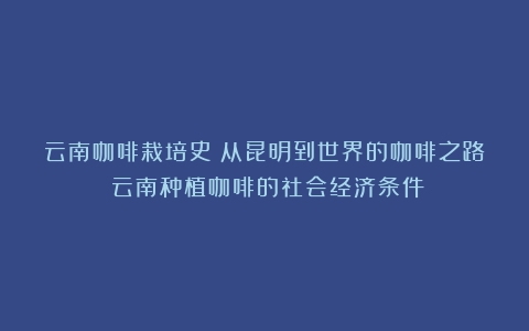 云南咖啡栽培史：从昆明到世界的咖啡之路（云南种植咖啡的社会经济条件）