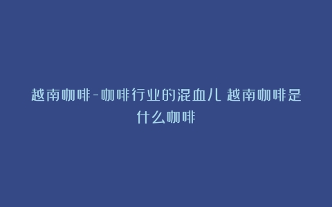 越南咖啡-咖啡行业的混血儿（越南咖啡是什么咖啡）