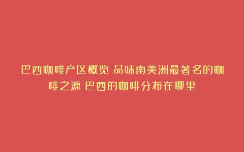 巴西咖啡产区概览：品味南美洲最著名的咖啡之源（巴西的咖啡分布在哪里）