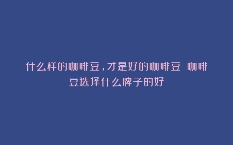 什么样的咖啡豆，才是好的咖啡豆？（咖啡豆选择什么牌子的好）