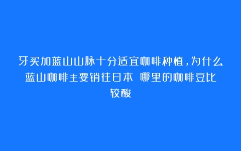 牙买加蓝山山脉十分适宜咖啡种植，为什么蓝山咖啡主要销往日本？（哪里的咖啡豆比较酸）