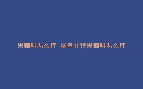 黑咖啡怎么样？（鲨鱼菲特黑咖啡怎么样）