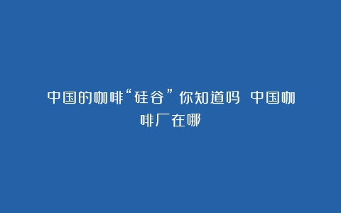 中国的咖啡“硅谷”？你知道吗？（中国咖啡厂在哪）