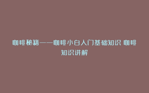 咖啡秘籍——咖啡小白入门基础知识（咖啡知识讲解）