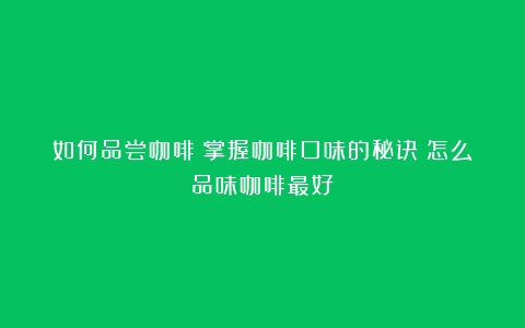 如何品尝咖啡：掌握咖啡口味的秘诀（怎么品味咖啡最好）