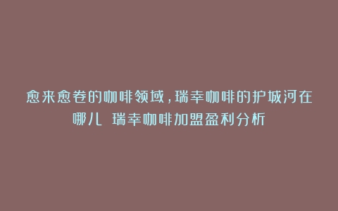 愈来愈卷的咖啡领域，瑞幸咖啡的护城河在哪儿？（瑞幸咖啡加盟盈利分析）