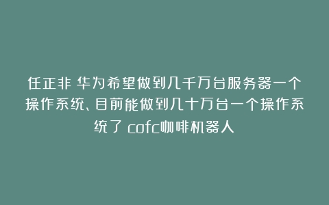 任正非：华为希望做到几千万台服务器一个操作系统、目前能做到几十万台一个操作系统了（cofc咖啡机器人）