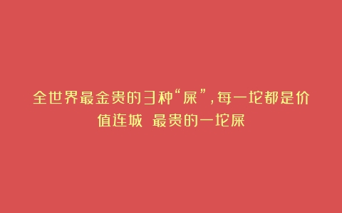 全世界最金贵的3种“屎”，每一坨都是价值连城！（最贵的一坨屎）