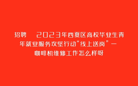 招聘 | 2023年西夏区高校毕业生青年就业服务攻坚行动“线上送岗”（一）（咖啡机维修工作怎么样呀）