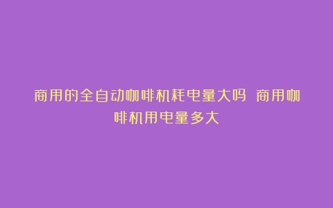 商用的全自动咖啡机耗电量大吗？（商用咖啡机用电量多大）