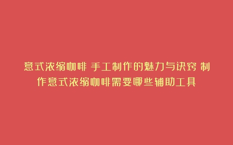 意式浓缩咖啡：手工制作的魅力与诀窍（制作意式浓缩咖啡需要哪些辅助工具）