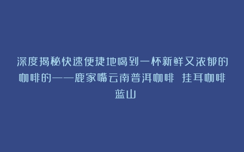 深度揭秘快速便捷地喝到一杯新鲜又浓郁的咖啡的——鹿家嘴云南普洱咖啡 挂耳咖啡 蓝山