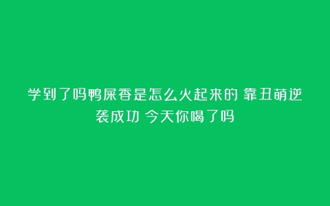 学到了吗鸭屎香是怎么火起来的？靠丑萌逆袭成功！今天你喝了吗？