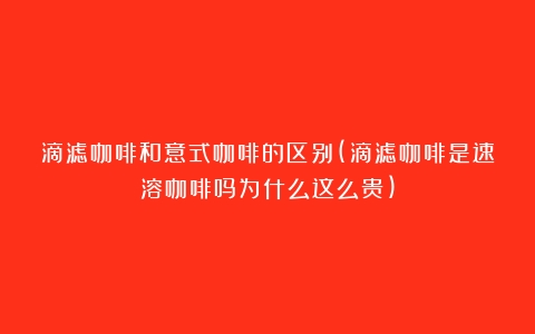 滴滤咖啡和意式咖啡的区别(滴滤咖啡是速溶咖啡吗为什么这么贵)