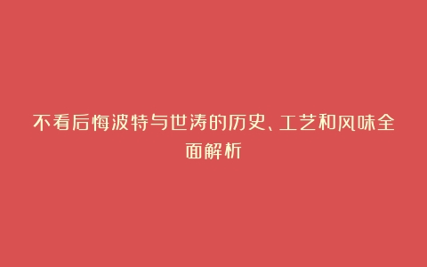 不看后悔波特与世涛的历史、工艺和风味全面解析