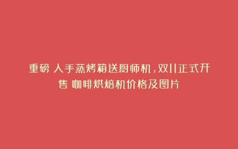 重磅！入手蒸烤箱送厨师机，双11正式开售（咖啡烘焙机价格及图片）