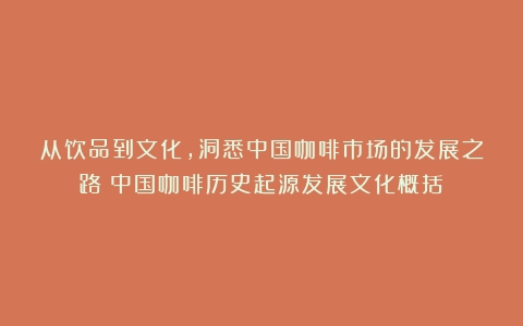 从饮品到文化，洞悉中国咖啡市场的发展之路（中国咖啡历史起源发展文化概括）