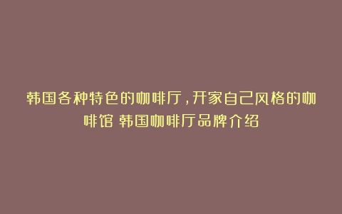 韩国各种特色的咖啡厅，开家自己风格的咖啡馆（韩国咖啡厅品牌介绍）