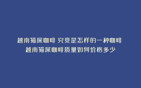 越南猫屎咖啡：究竟是怎样的一种咖啡？（越南猫屎咖啡质量如何价格多少）