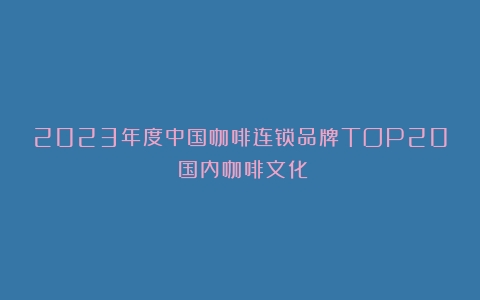 2023年度中国咖啡连锁品牌TOP20（国内咖啡文化）