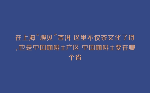 在上海“遇见”普洱：这里不仅茶文化了得，也是中国咖啡主产区（中国咖啡主要在哪个省）