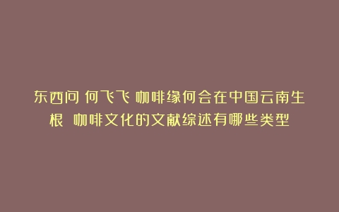 东西问｜何飞飞：咖啡缘何会在中国云南生根？（咖啡文化的文献综述有哪些类型）