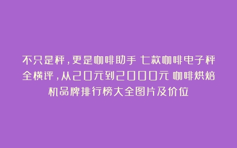 不只是秤，更是咖啡助手！七款咖啡电子秤全横评，从20元到2000元（咖啡烘焙机品牌排行榜大全图片及价位）