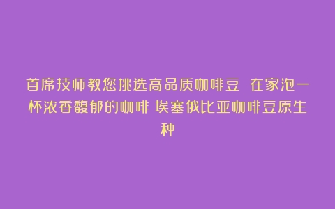 首席技师教您挑选高品质咖啡豆 在家泡一杯浓香馥郁的咖啡（埃塞俄比亚咖啡豆原生种）