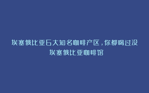 埃塞俄比亚6大知名咖啡产区，你都喝过没？（埃塞俄比亚咖啡馆）