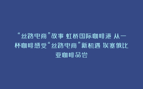 “丝路电商”故事｜虹桥国际咖啡港：从一杯咖啡感受“丝路电商”新机遇（埃塞俄比亚咖啡品尝）