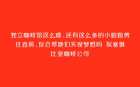 独立咖啡馆这么难，还有这么多的小姐姐勇往直前，你会帮她们实现梦想吗？（埃塞俄比亚咖啡公司）