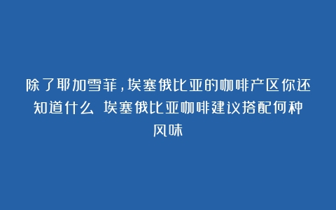 除了耶加雪菲，埃塞俄比亚的咖啡产区你还知道什么？（埃塞俄比亚咖啡建议搭配何种风味）