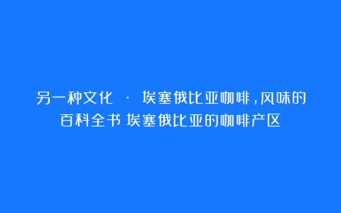 另一种文化 · 埃塞俄比亚咖啡，风味的百科全书（埃塞俄比亚的咖啡产区）