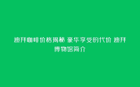 迪拜咖啡价格揭秘：豪华享受的代价（迪拜博物馆简介）