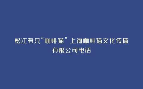 松江有只“咖啡猫”（上海咖啡猫文化传播有限公司电话）