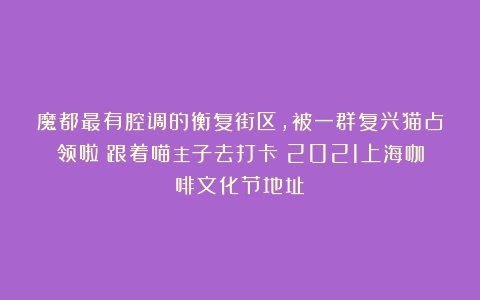 魔都最有腔调的衡复街区，被一群复兴猫占领啦！跟着喵主子去打卡（2021上海咖啡文化节地址）