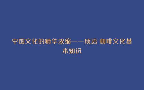 中国文化的精华浓缩——成语（咖啡文化基本知识）