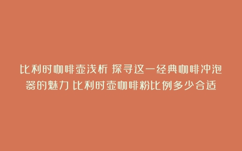 比利时咖啡壶浅析：探寻这一经典咖啡冲泡器的魅力（比利时壶咖啡粉比例多少合适）