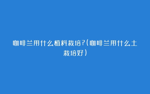 咖啡兰用什么植料栽培?(咖啡兰用什么土栽培好)