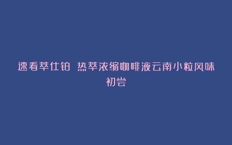 速看萃仕铂 热萃浓缩咖啡液云南小粒风味初尝