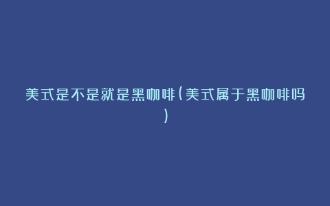 美式是不是就是黑咖啡(美式属于黑咖啡吗)