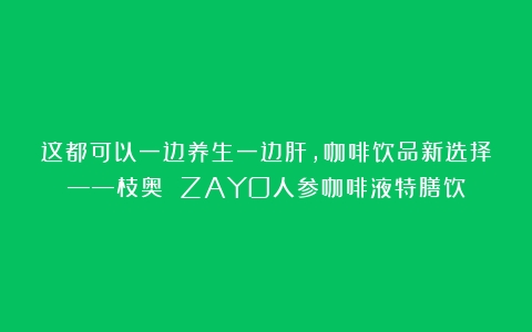 这都可以一边养生一边肝，咖啡饮品新选择——枝奥 ZAYO人参咖啡液特膳饮