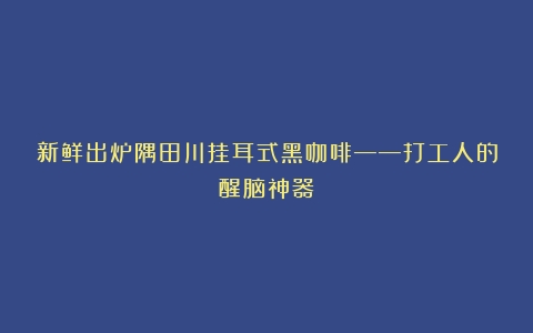 新鲜出炉隅田川挂耳式黑咖啡——打工人的醒脑神器