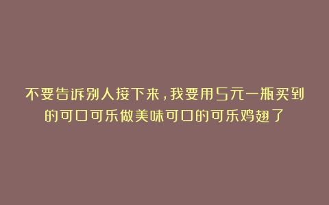 不要告诉别人接下来，我要用5元一瓶买到的可口可乐做美味可口的可乐鸡翅了！